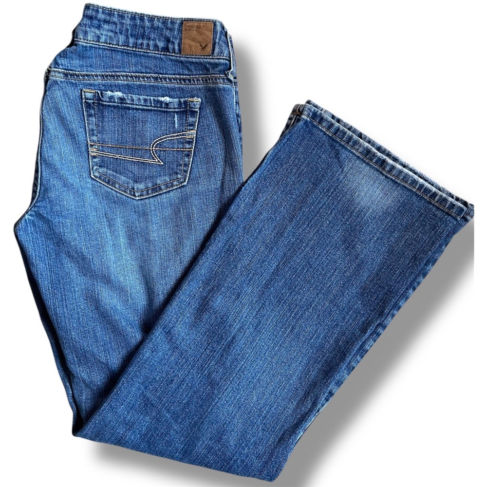American Eagle Outfitters Favorite Boyfriend Jeans Women 8 Distress 34/30‎ Flare
